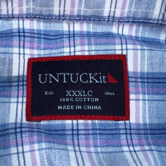 UNTUCKit Shirt Men's 3XLC Blue Bonneville Plaid Regular Fit Pocket Cotton NEW - Picture 4 of 13